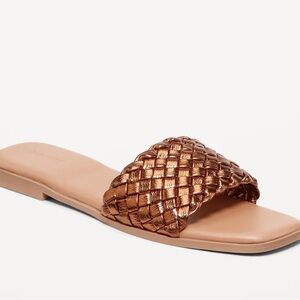 Brand new Faux-Leather Woven Slide Sandals, Bronze